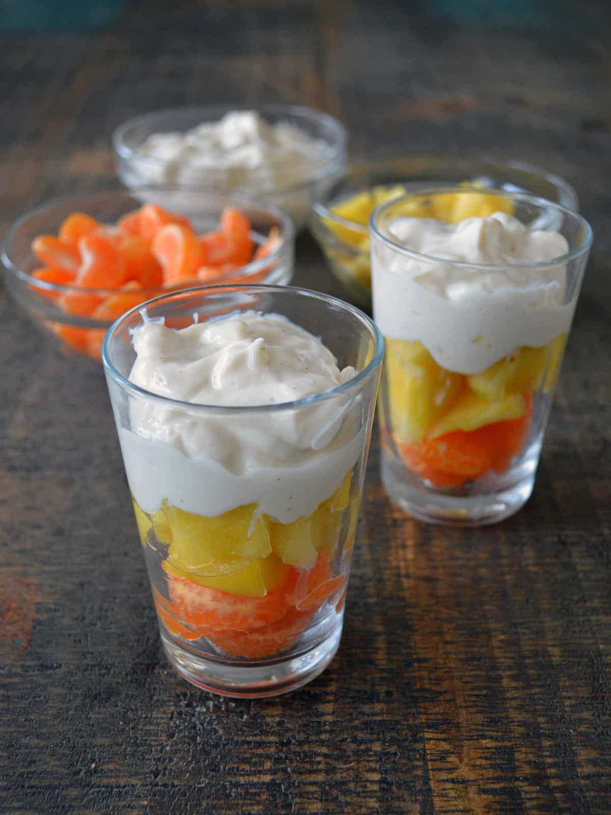 Candy corn fruit parfaits