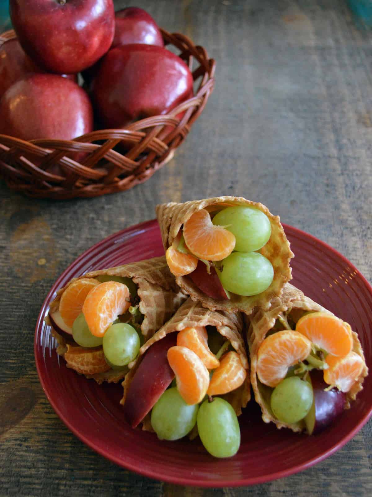 Fruit Cornucopias as Thanksgiving snacks