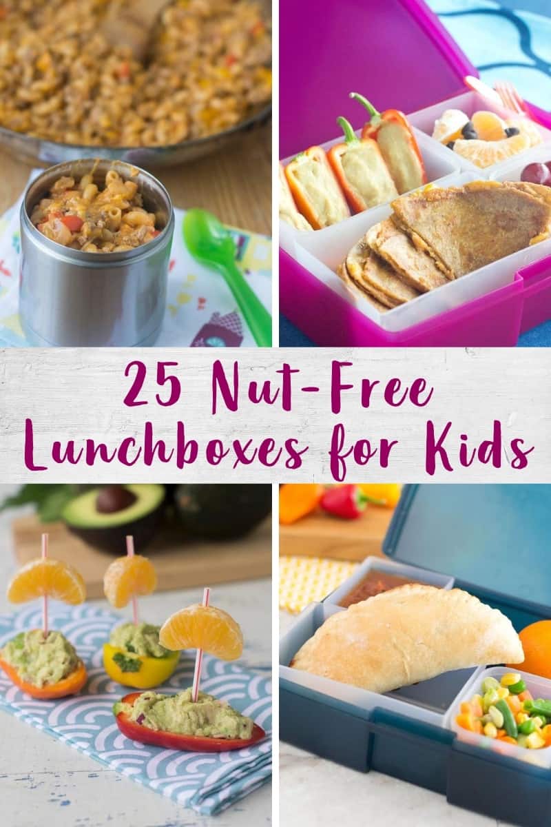 Collage of nut free lunchbox images