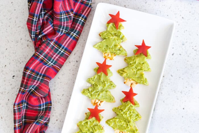 Christmas Tree Mini Pizzas with Guacamole Topping